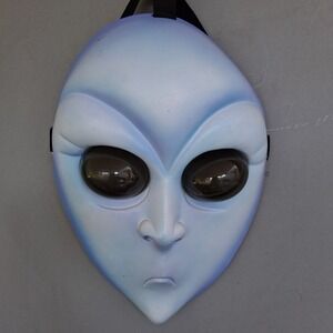 Creepy Blue Space Alien Bulging Eyes Halloween Mask EUC